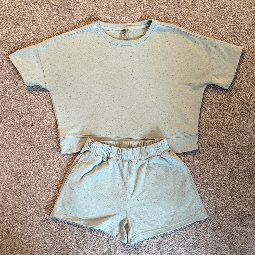 Mono B Speckled Sage Knit Cropped Tee and Shorts Set